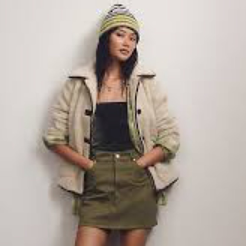 Avec Les Filles Faux-Leather-Tipped Teddy Jacket Medium NWT